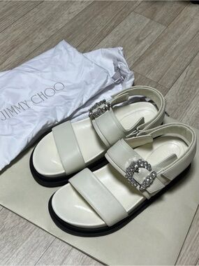 NWB $1195 JIMMY CHOO LEATHER CHERI LUG SANDALS MILK SHINY CALF SIZE 39